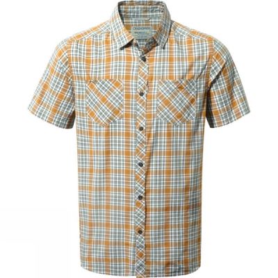 Camisa Craghoppers Northbrook Manga Cortad Check Hombre - Naranjas / Azules - Chile MIV082763